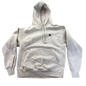 Champion Mens Reverse Weave Hoodie Sweatshirt Medium White Pullover Classic